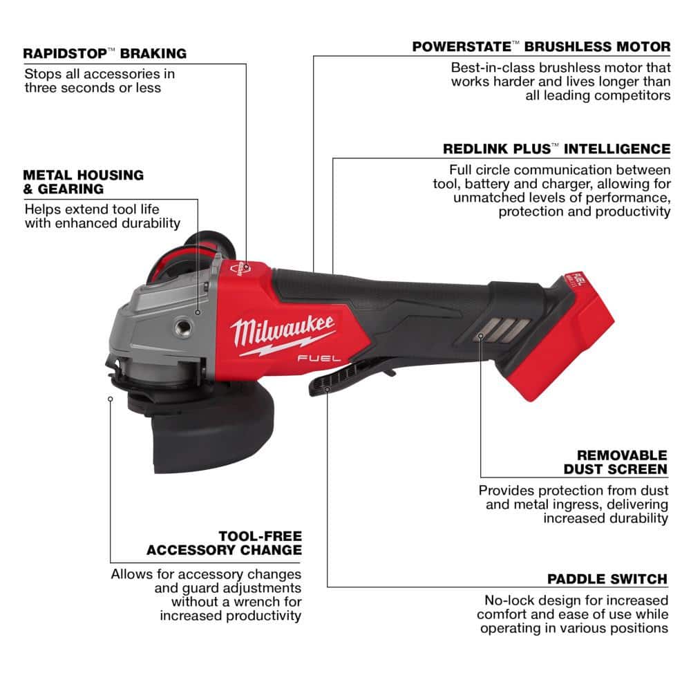 Milwaukee M18 FUEL 18-Volt Lithium-Ion Brushless Cordless 4-1/2 in./5 in. Angle Grinder with Paddle Switch (Tool-Only)