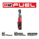 Milwaukee M12 FUEL 12V Lithium-Ion Brushless Cordless 3/8 in. Ratchet Kit (2557-22) with (2) 2.0Ah Batteries, Charger & Tool Bag
