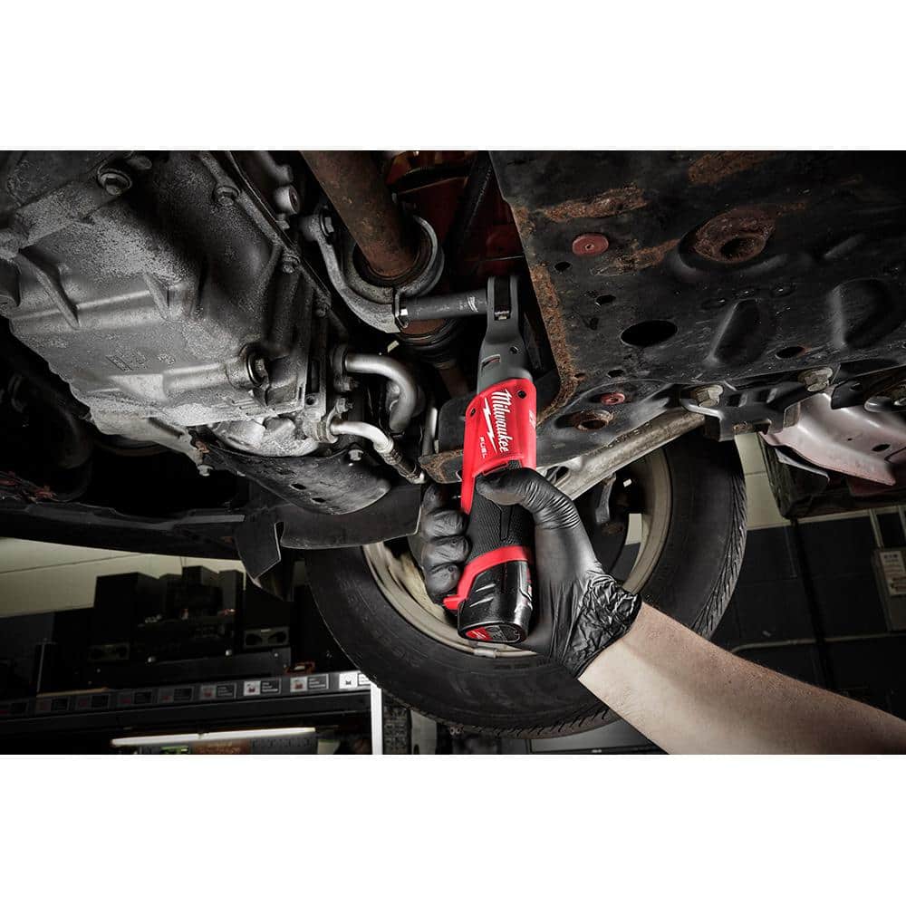 Milwaukee M12 FUEL 12V Lithium-Ion Brushless Cordless 3/8 in. Ratchet Kit (2557-22) with (2) 2.0Ah Batteries, Charger & Tool Bag