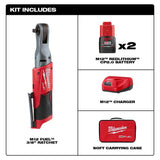 Milwaukee M12 FUEL 12V Lithium-Ion Brushless Cordless 3/8 in. Ratchet Kit (2557-22) with (2) 2.0Ah Batteries, Charger & Tool Bag
