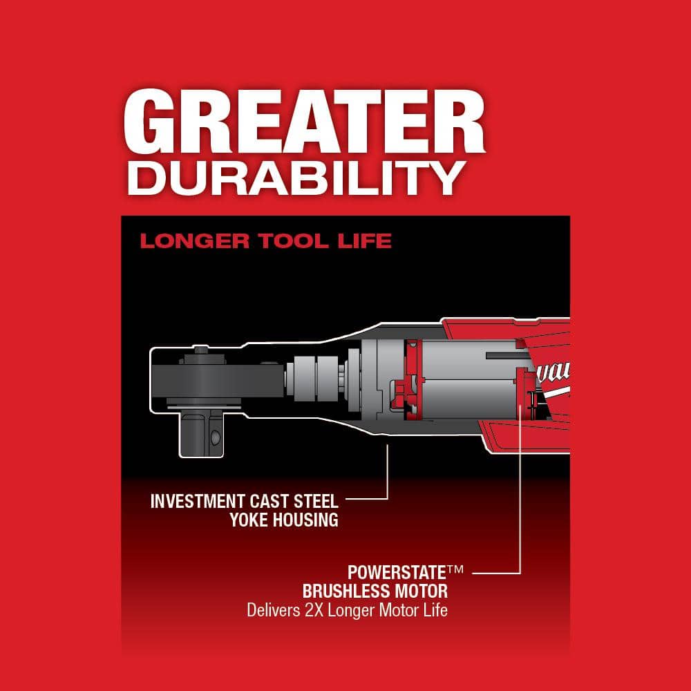 Milwaukee M12 FUEL 12V Lithium‑Ion Brushless 1/2 in. Cordless Ratchet Kit with (2) 2.0Ah Batteries, Charger, Bag & Metric Socket Set