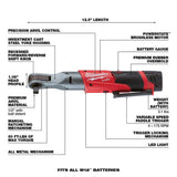 Milwaukee M12 FUEL 12V Lithium‑Ion Brushless 1/2 in. Cordless Ratchet Kit with (2) 2.0Ah Batteries, Charger, Bag & Metric Socket Set