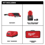 Milwaukee M12 FUEL 12V Li-Ion Brushless High-Speed 1/4 in. Cordless Ratchet Kit with (2) CP2.0 Batteries, Charger & SAE Socket Set