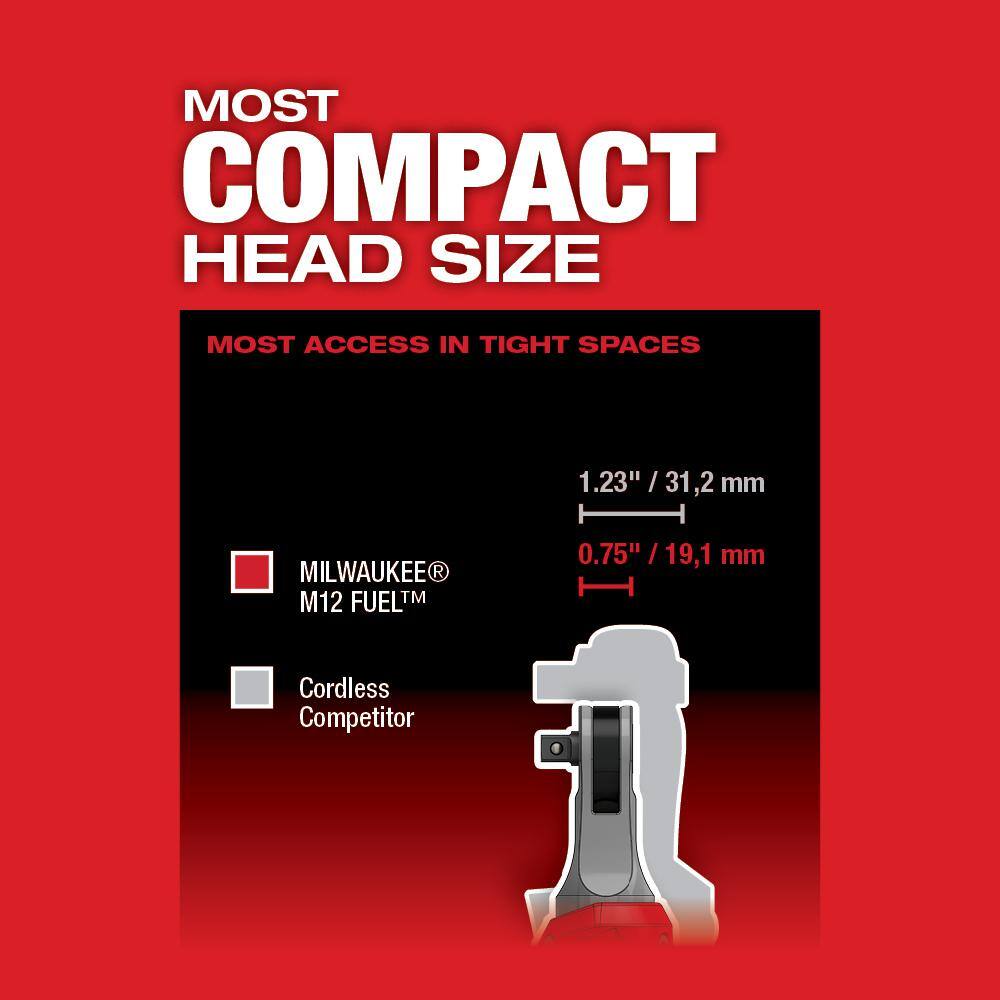 Milwaukee M12 FUEL 12V Li‑Ion Brushless High‑Speed 3/8 in. Cordless Ratchet Kit with (2) CP2.0 Batteries, Charger, Bag & Metric Socket Set