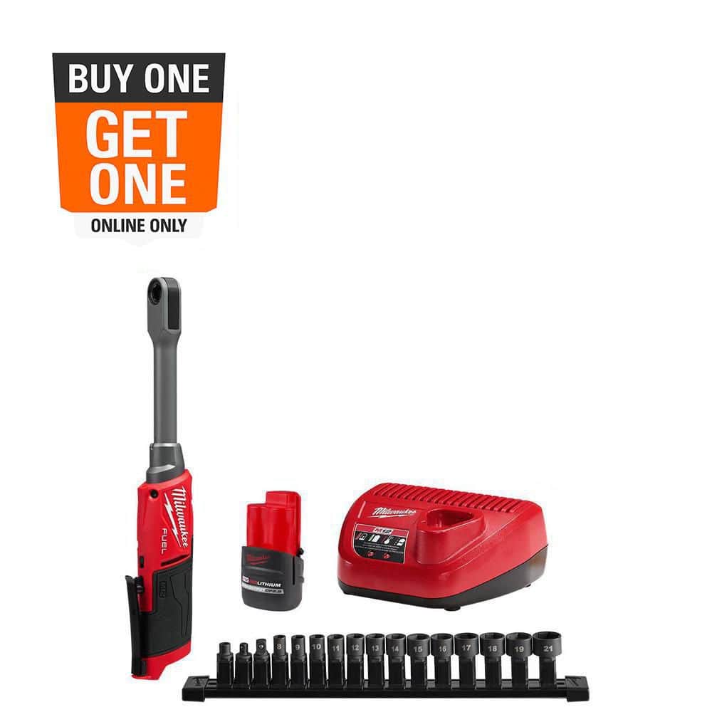 milwaukee 3 8 cordless ratchet with flashlight Milwaukee M12 12V FUEL 1/4 in.-3/8 in. Lithium-Ion INSIDER Extended Reach Box Cordless Ratchet Kit w/6 Pt Impact Socket Set
