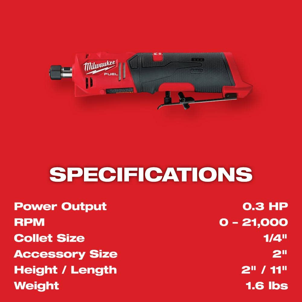 Milwaukee M12 FUEL 12V Brushless Cordless 1/4 in. Straight Die Grinder, Tool-Only (Model 2486-20)