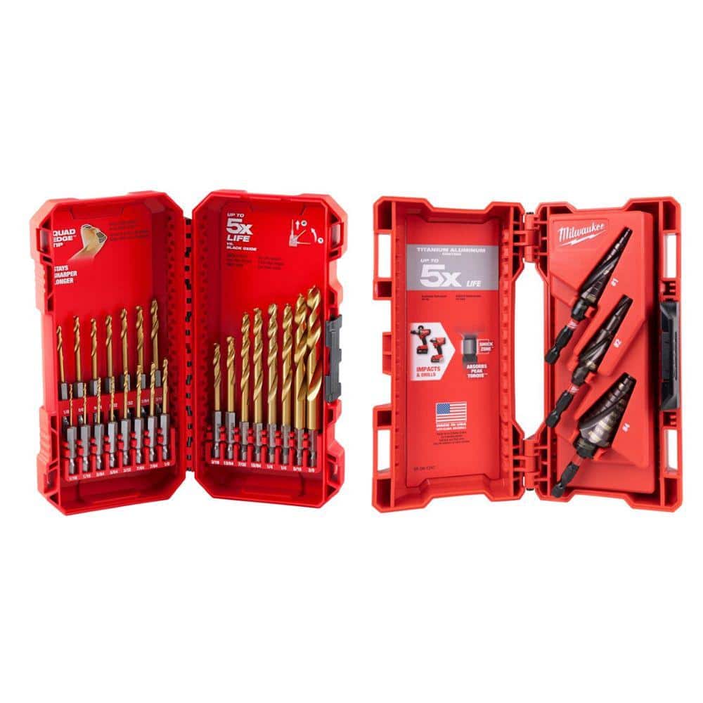 Milwaukee Titanium SHOCKWAVE Impact Duty Step Bit Kit with Titanium Dr ...