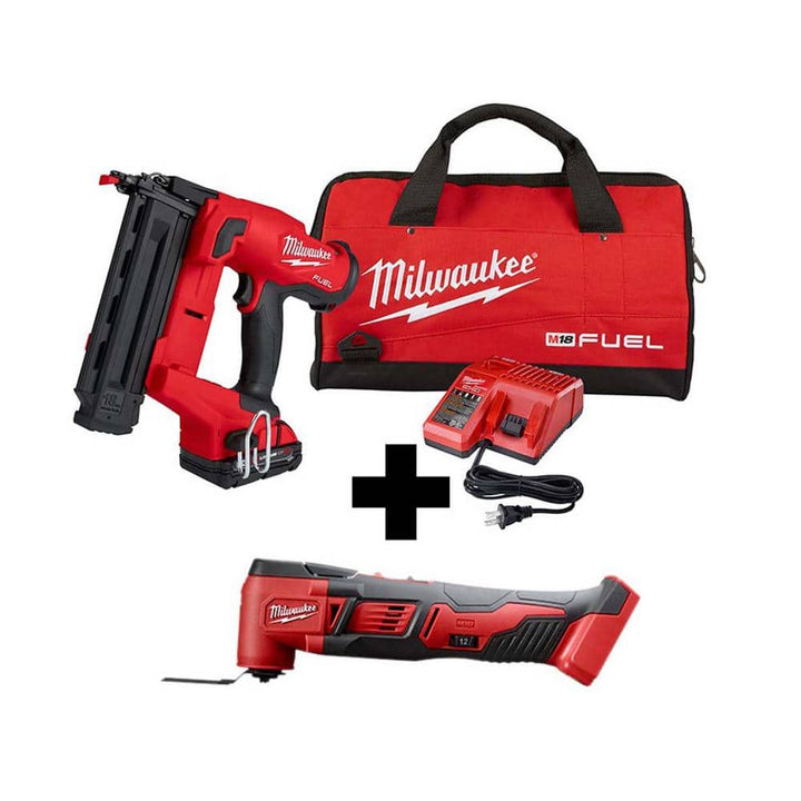 Milwaukee M18 FUEL Gen II 18V 18-Gauge Brushless Cordless Brad Nailer Kit with M18 Oscillating Multi-Tool