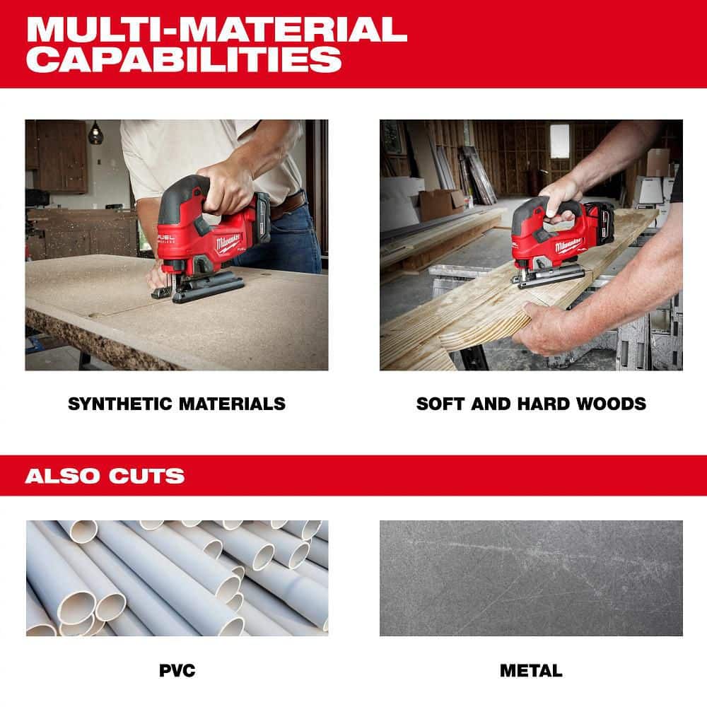 Milwaukee M18 FUEL 18V Lithium-Ion Brushless Cordless Jig Saw, D-Handle (Tool-Only) w/ High Output 6.0Ah & (2) 5.0Ah M18 Batteries