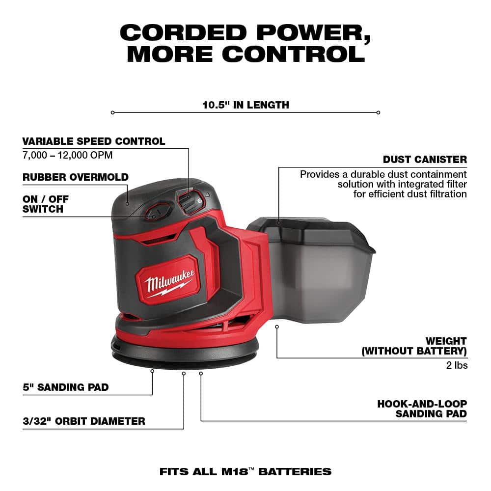 Milwaukee M18 18V Lithium-Ion Cordless Oscillating Multi-Tool with Random Orbit Sander, Tool-Only