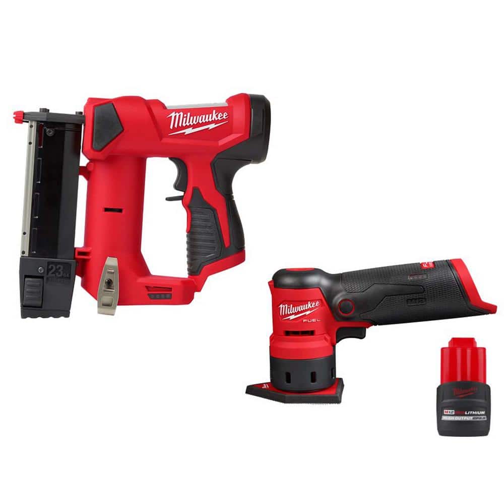 Milwaukee M12 23GA Pin Nailer with M12 FUEL Orbital Detail Sander and ...