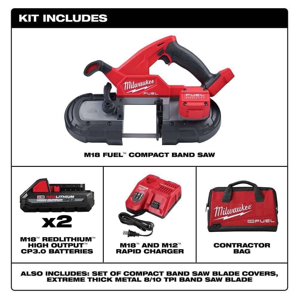 Milwaukee M18 FUEL 18-Volt Lithium-Ion Brushless Cordless Compact Band Saw with 6.0 Ah Battery, 3-1/4 in. x 3-1/4 in. Capacity