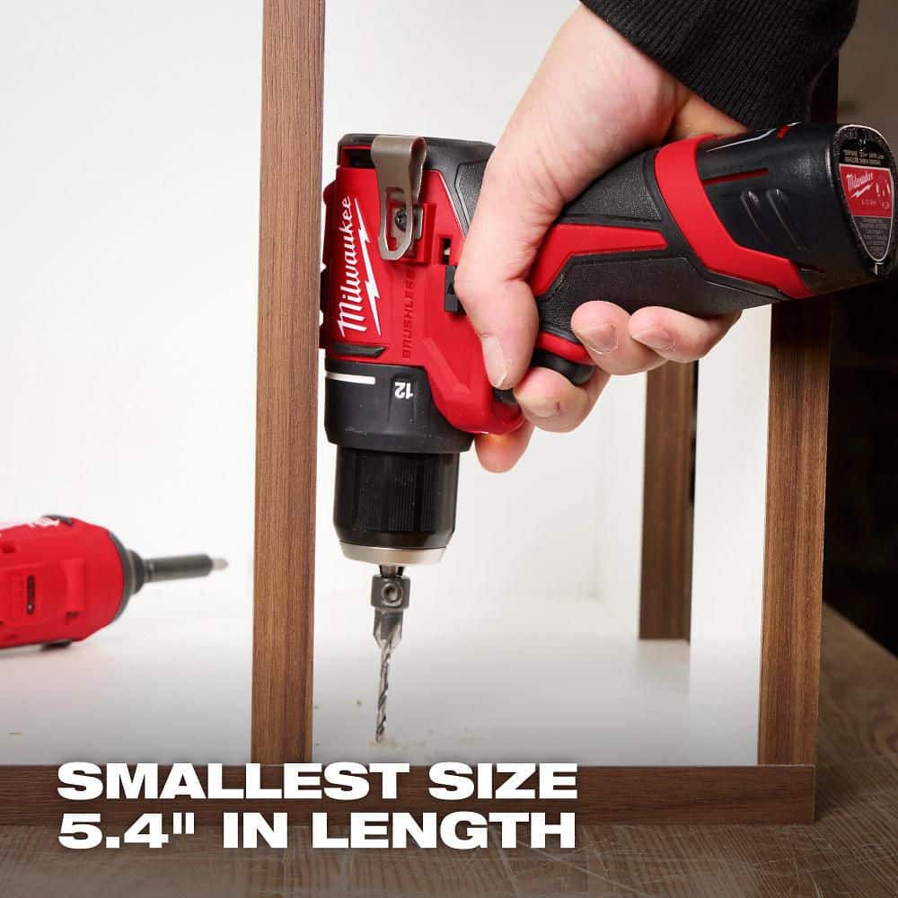 Milwaukee M12 12V Lithium-Ion Cordless Drill Driver/Impact Combo Kit (2-Tool) with M12 3/8 in. Right Angle Drill