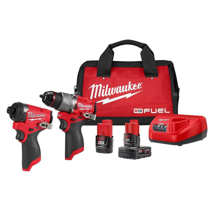 Milwaukee M12 FUEL 12-Volt Brushless Cordless 1/2 in. Hammer Drill Kit with 2.0Ah Battery, Charger & Bag