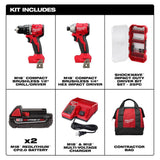 Milwaukee M18 18V Lithium-Ion Brushless Cordless Compact Drill/Impact Combo Kit with (2) 2.0Ah Batteries, Charger & 25-Piece Bit Set