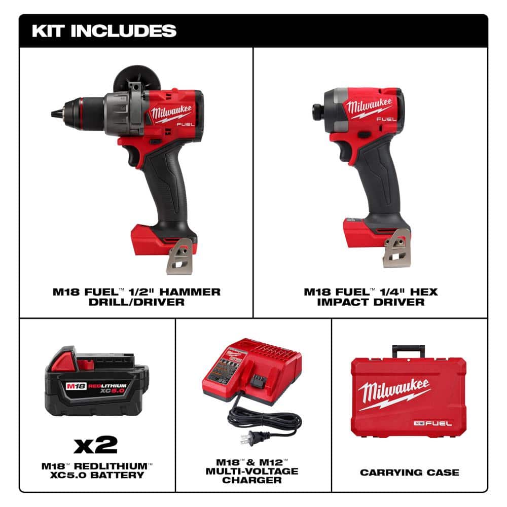 Milwaukee M18 FUEL 18V Brushless Cordless Hammer Drill & Impact Driver Combo Kit (2-Tool) with Free M18 Multi-Tool
