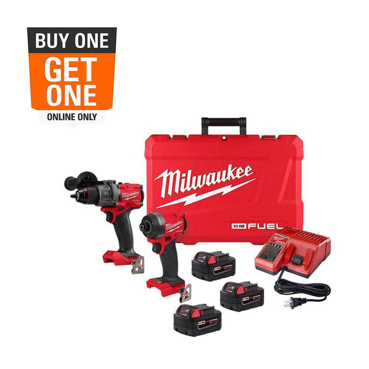 Milwaukee M18 FUEL 18V Brushless Cordless Hammer Drill & Impact Driver Combo Kit (2-Tool) with (3) 5.0Ah Batteries