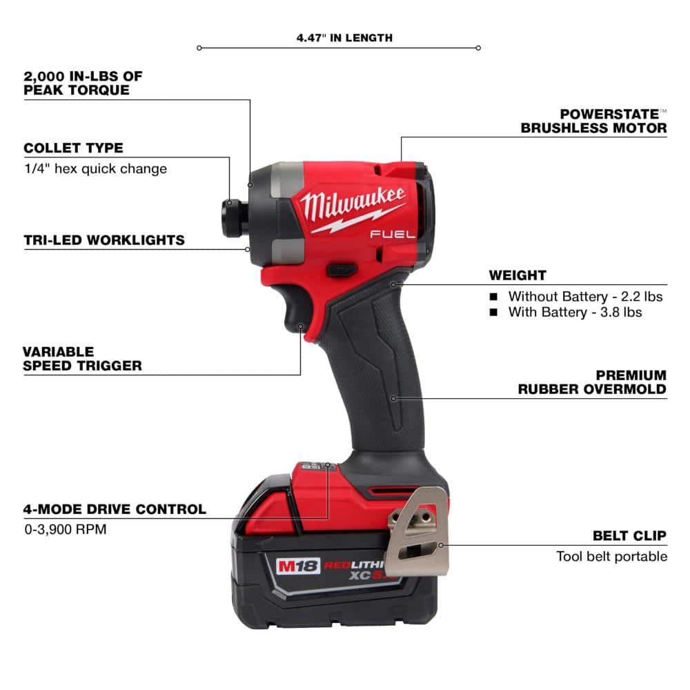 Milwaukee M18 FUEL 18V Li‑Ion Brushless Cordless Hammer Drill & Impact Driver Combo Kit with 2 Batteries and PACKOUT Bit Set (60‑Pc)