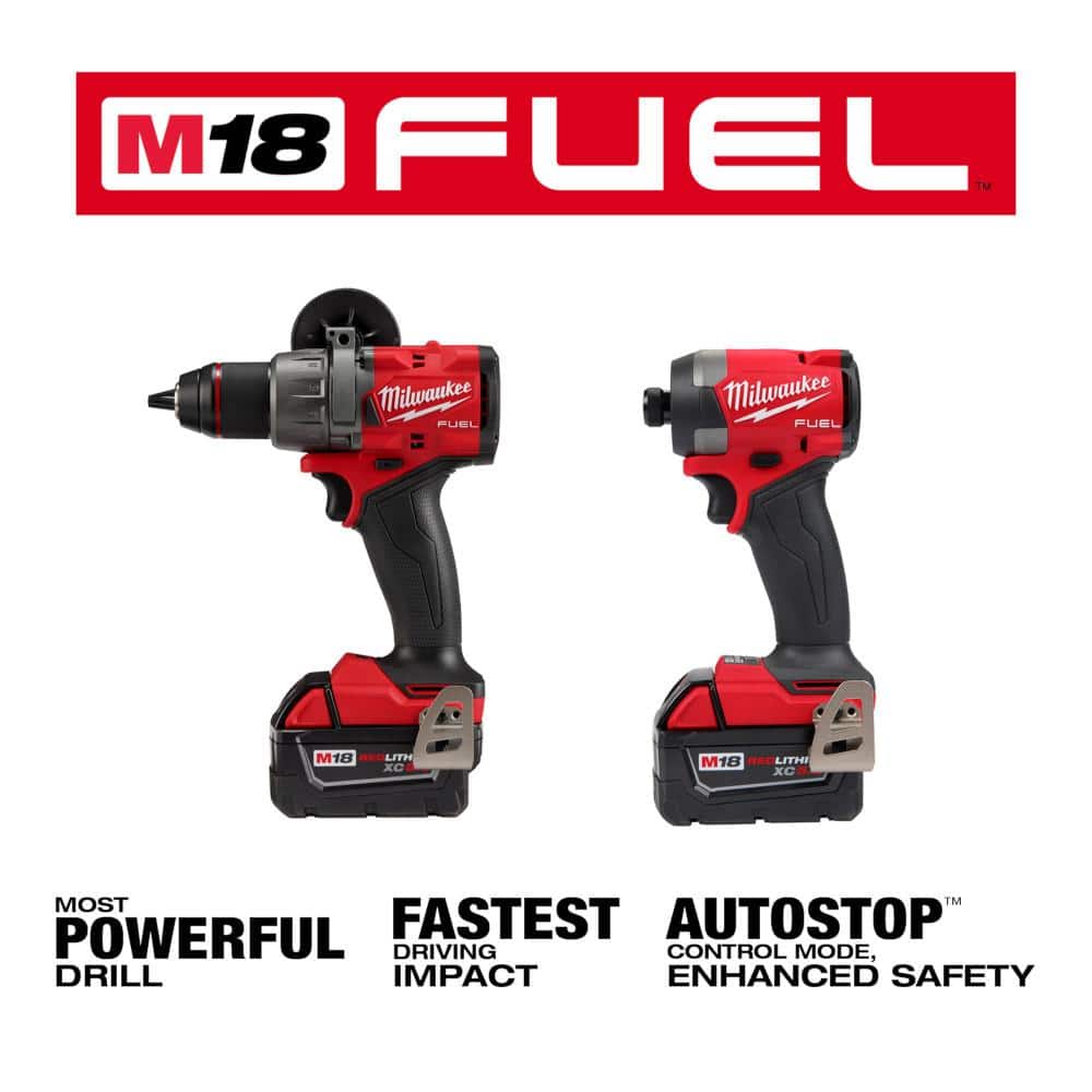 Milwaukee M18 FUEL 18V Li‑Ion Brushless Cordless Hammer Drill & Impact Driver Combo Kit with 2 Batteries and PACKOUT Bit Set (60‑Pc)