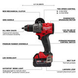 Milwaukee M18 FUEL 18V Li‑Ion Brushless Cordless Hammer Drill & Impact Driver Combo Kit with 2 Batteries and PACKOUT Bit Set (60‑Pc)