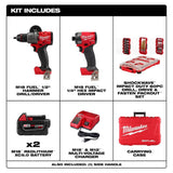 Milwaukee M18 FUEL 18V Li‑Ion Brushless Cordless Hammer Drill & Impact Driver Combo Kit with 2 Batteries and PACKOUT Bit Set (60‑Pc)
