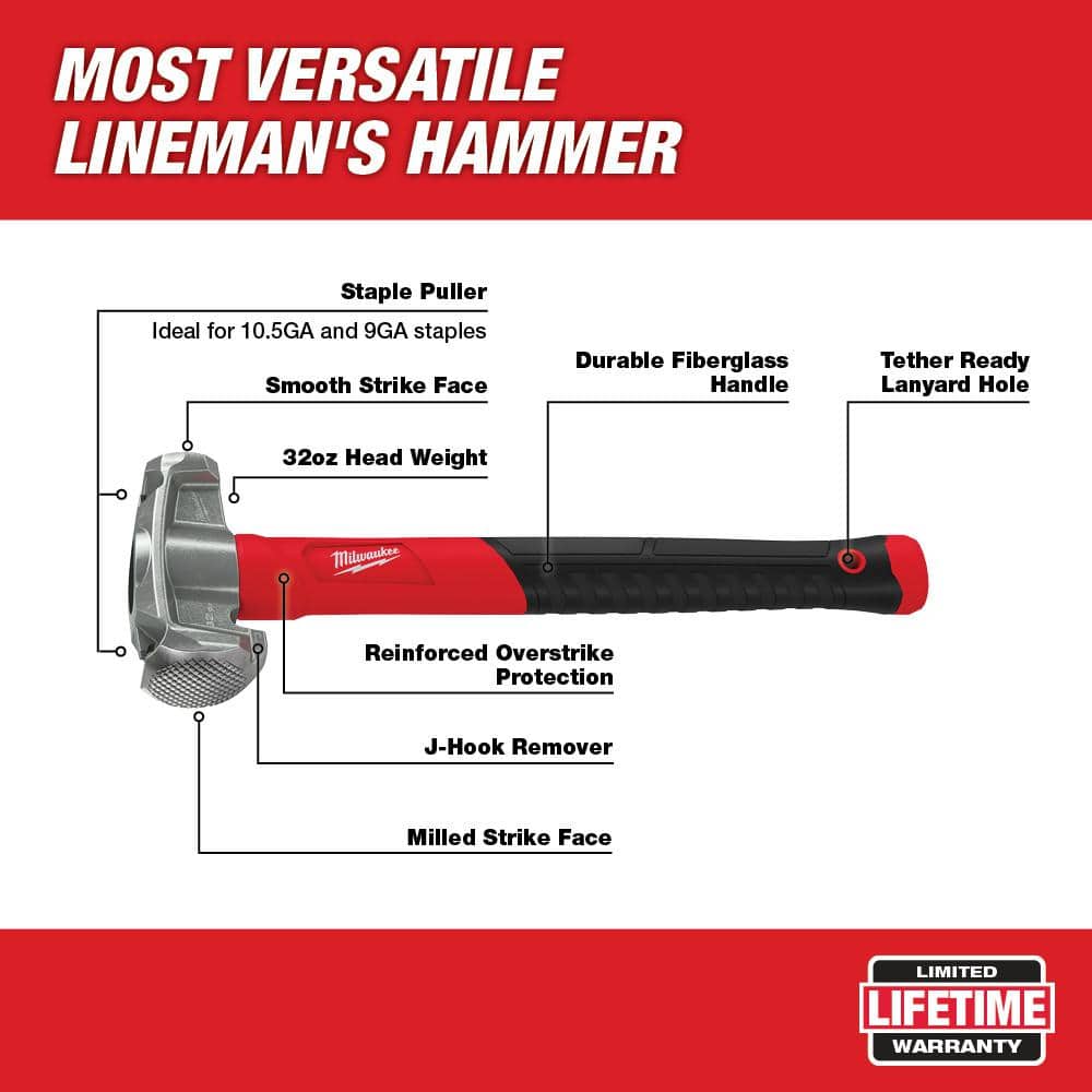 For Milwaukee 48-22-9040 4 IN 1 Linemans Hammer, 32 oz For Milwaukee 48-22-9040 4 IN 1 Linemans Hammer, 32 oz