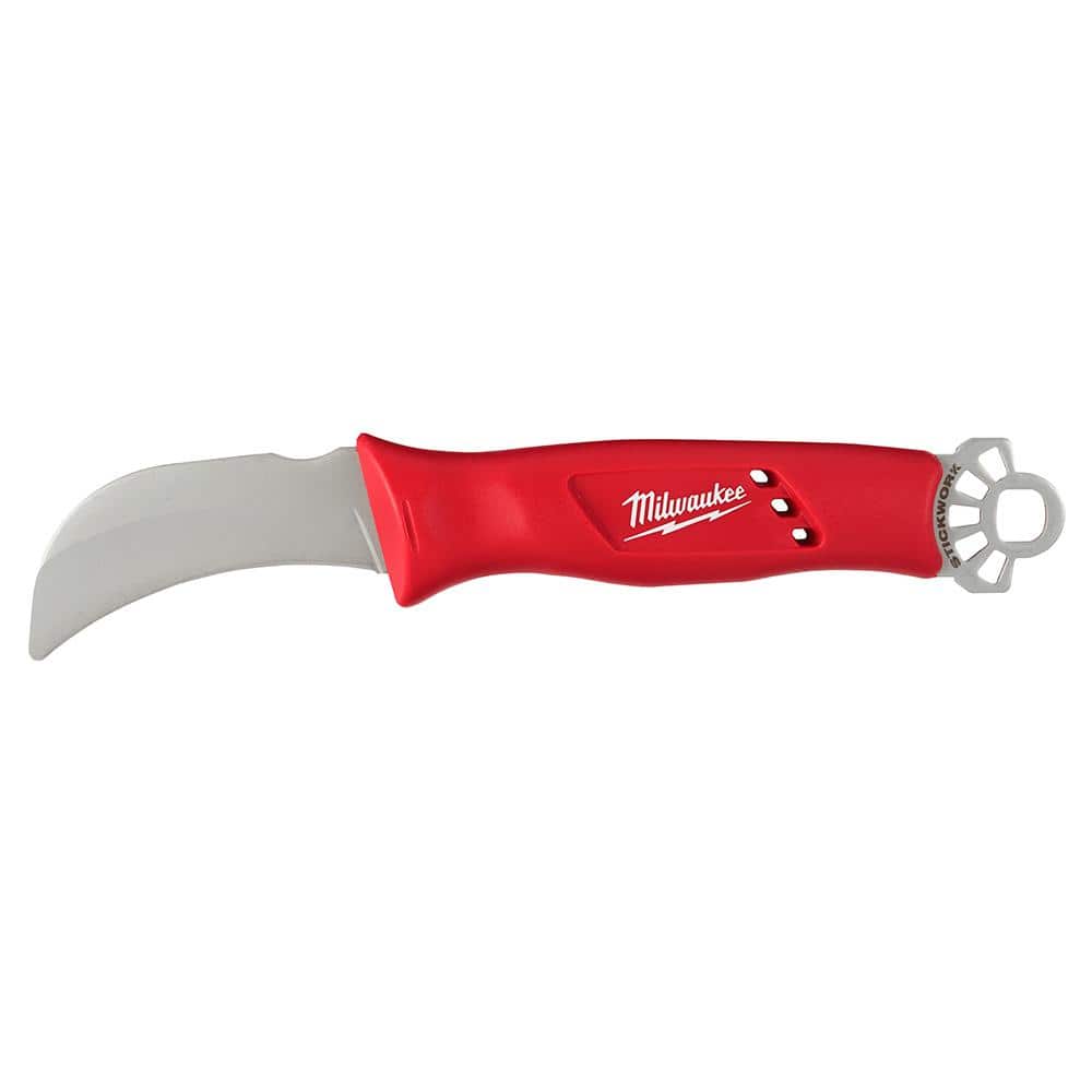 Milwaukee Lineman's Blunt Tip Hawkbill Knife with STICKWORK 3-in-1 Ring, 3.5 in Blade