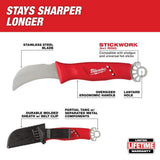 Milwaukee Lineman's Blunt Tip Hawkbill Knife with STICKWORK 3-in-1 Ring, 3.5 in Blade