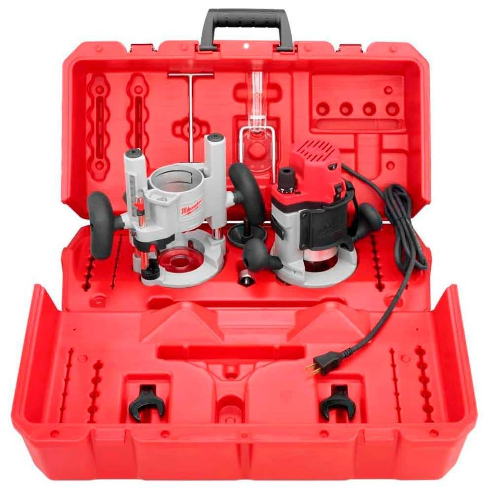 Milwaukee 2-1/4 Max HP EVS Multi-Base Router Kit with Plunge Base & Bo ...