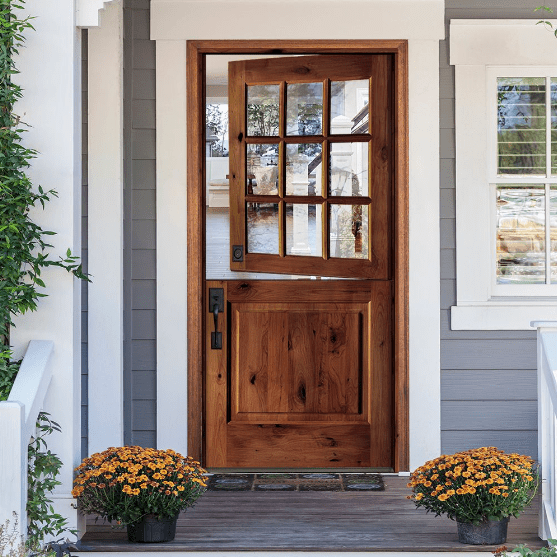 Krosswood 36 in. x 80 in. Farmhouse Knotty Alder Left-Hand Inswing 9-Lite Clear Glass Unfinished Dutch Wood Prehung Front Door