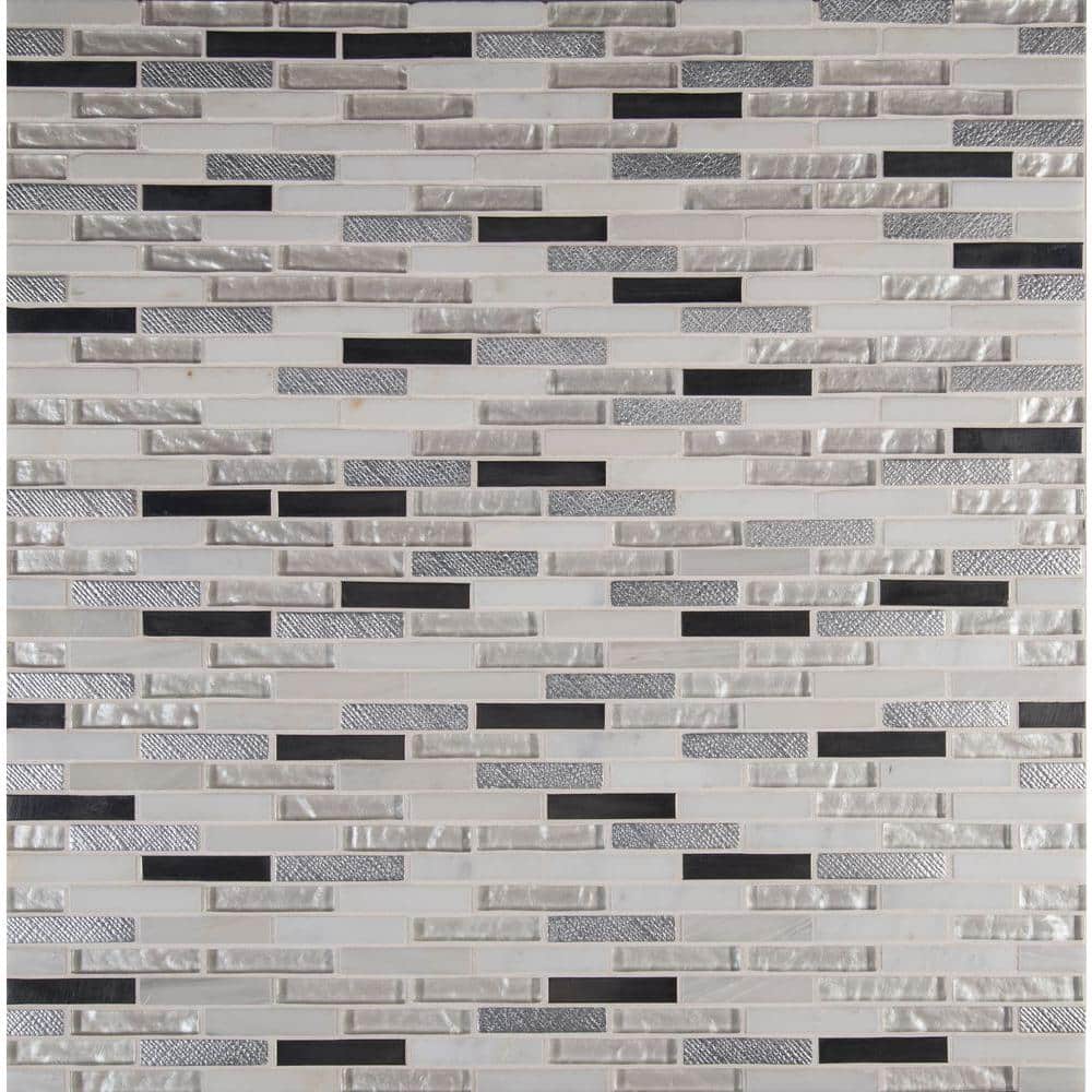 MSI Ocean Crest Brick 12 in. x 12 in. x 8 mm Glass, Metal & Stone Mesh ...