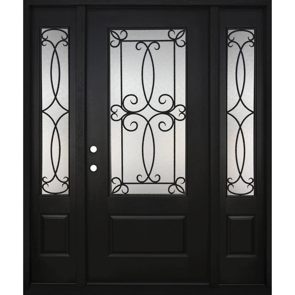 Steves & Sons Regency 64 in. x 80 in. 3/4 Lite Georgian Deco Glass LHIS Onyx Mahogany Fiberglass Prehung Front Door with Double 12 in. Sidelites