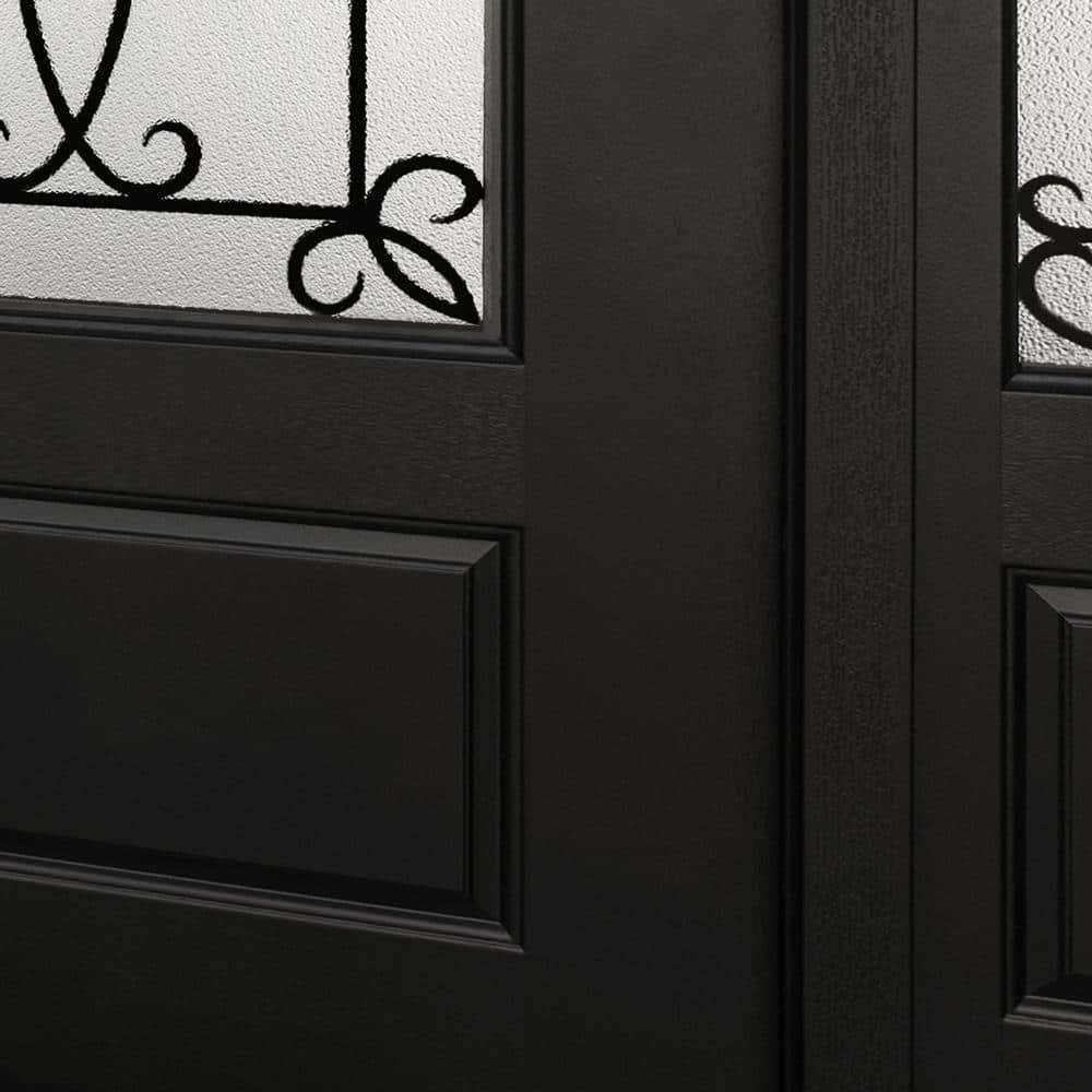 Steves & Sons Regency 64 in. x 80 in. 3/4 Lite Georgian Decorative Glass LHOS Onyx Mahogany Fiberglass Prehung Front Door with Double 12 in. Sidelites