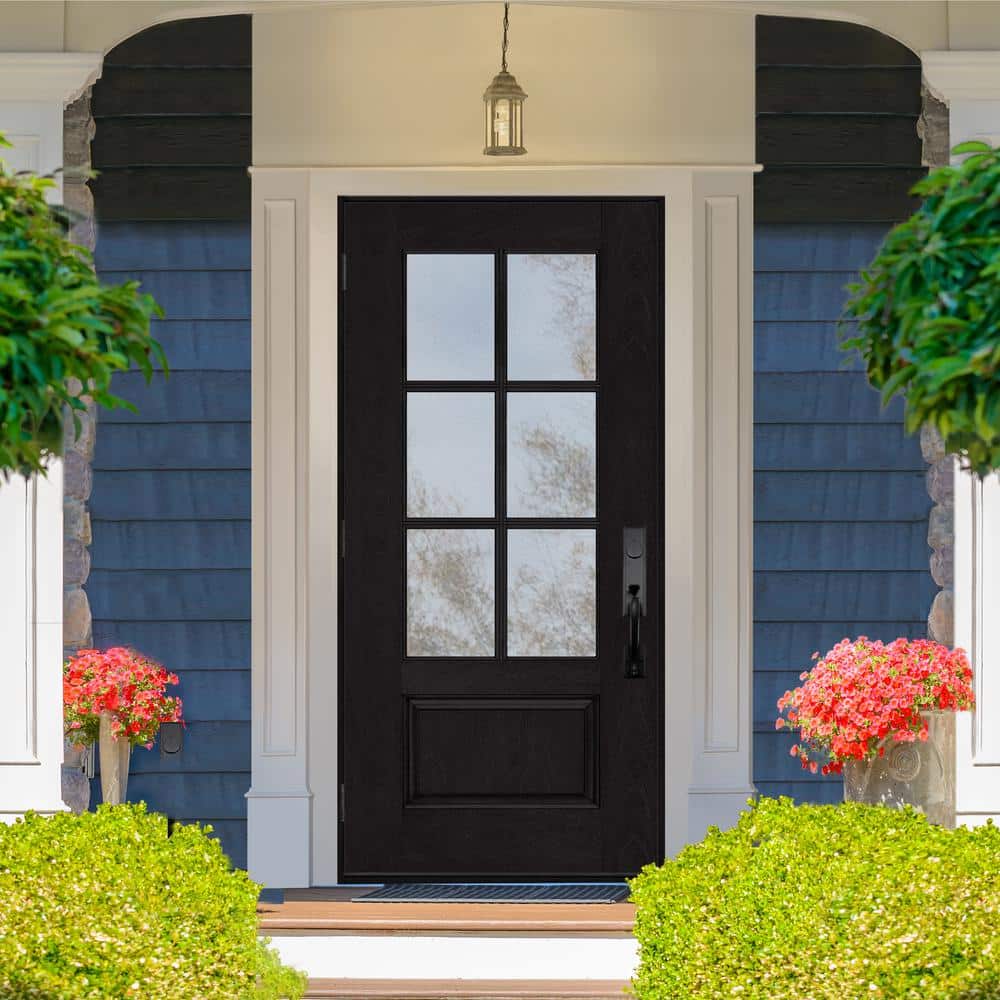Steves & Sons Regency 36 in. x 80 in. 3/4-6 Lite Clear Glass RHOS Onyx Stain Mahogany Fiberglass Prehung Front Door