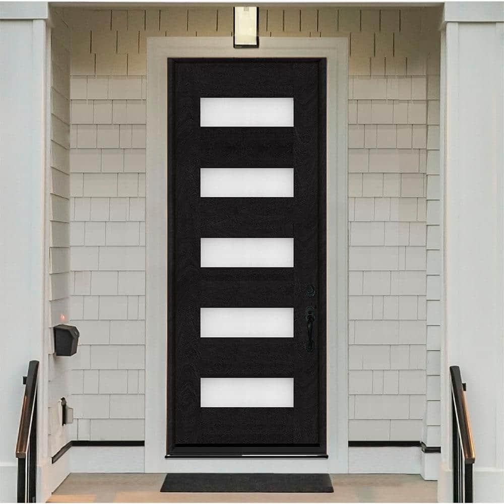 Steves & Sons Regency 36 in. x 96 in. 5L Modern Frosted Glass LHIS Onyx Stained Fiberglass Prehung Front Door