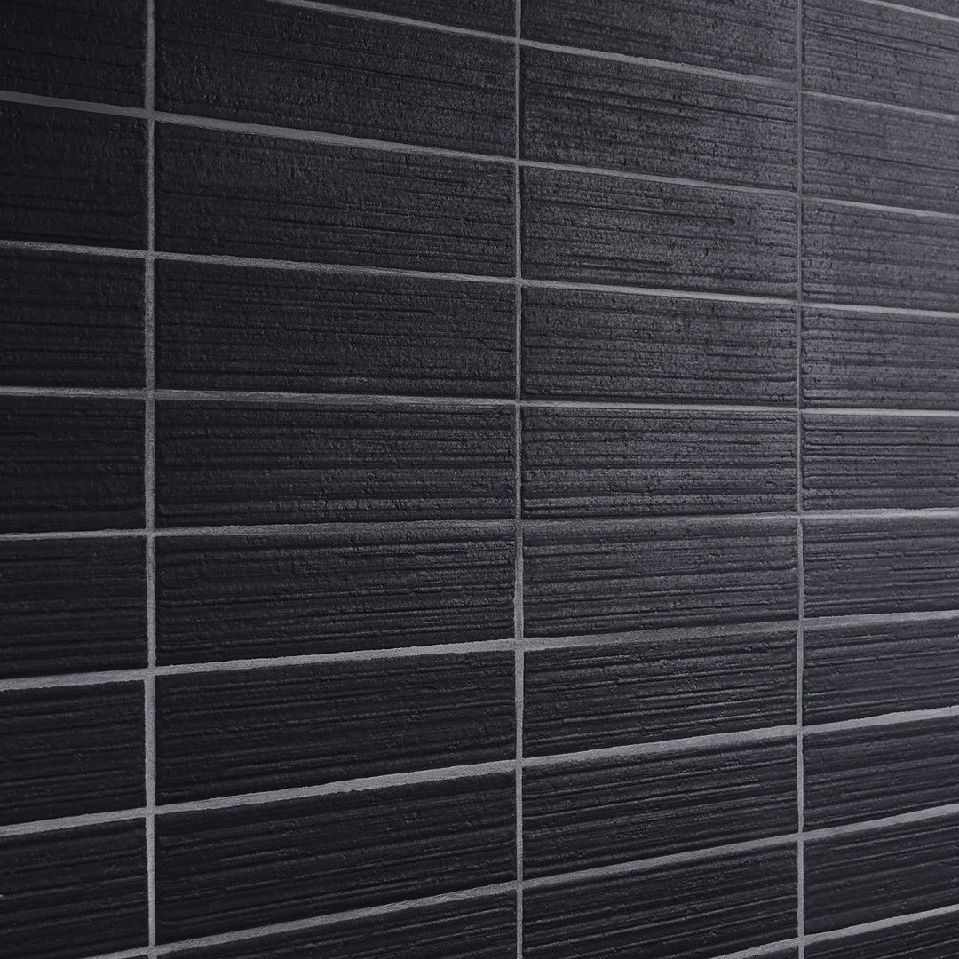 Charlotte Charcoal Black 3x10 Textured Matte Ceramic Subway Tile