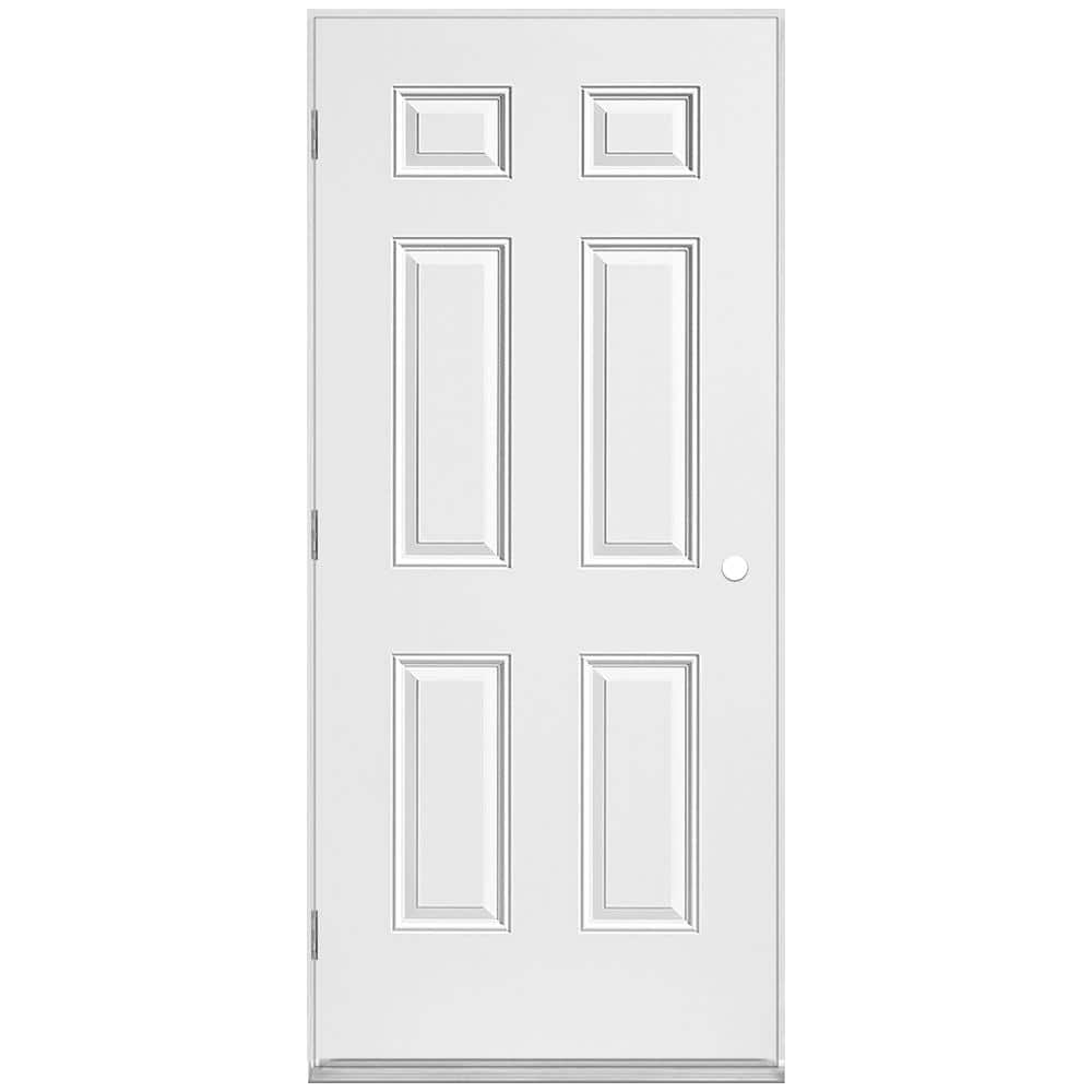 Masonite 36 in. x 80 in. Utility 6-Panel Right-Hand Outswing Primed Steel Prehung Front Exterior Door