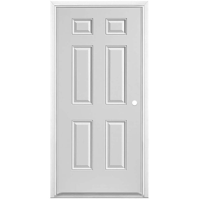Masonite 32 in. x 80 in. Utility 6-Panel Left-Hand Inswing Primed Steel Prehung Front Exterior Door with Brickmold
