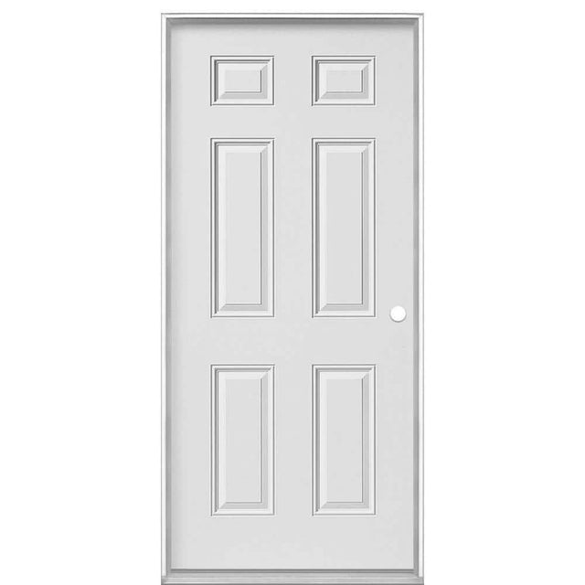 Masonite Utility 6-Panel Primed Steel Prehung Exterior Door, No Brickmold, Left-Hand Inswing, 32 in. x 80 in.
