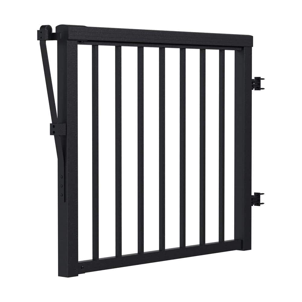 Peak Aluminum Railing 36 in. H x 40 in. W Matte Black Aluminum Deck Railing Picket Gate