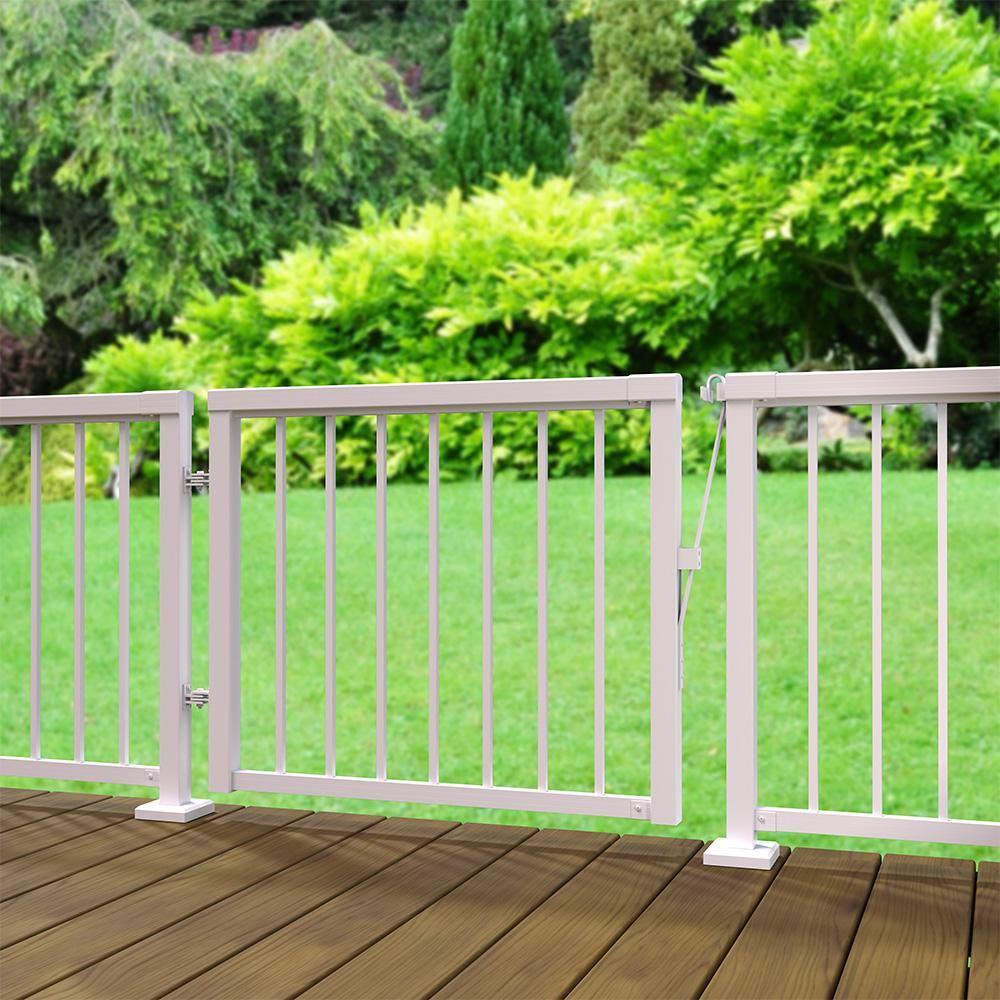 Peak Aluminum Railing 36 in. H x 40 in. W White Aluminum Deck Railing Wide Picket Gate
