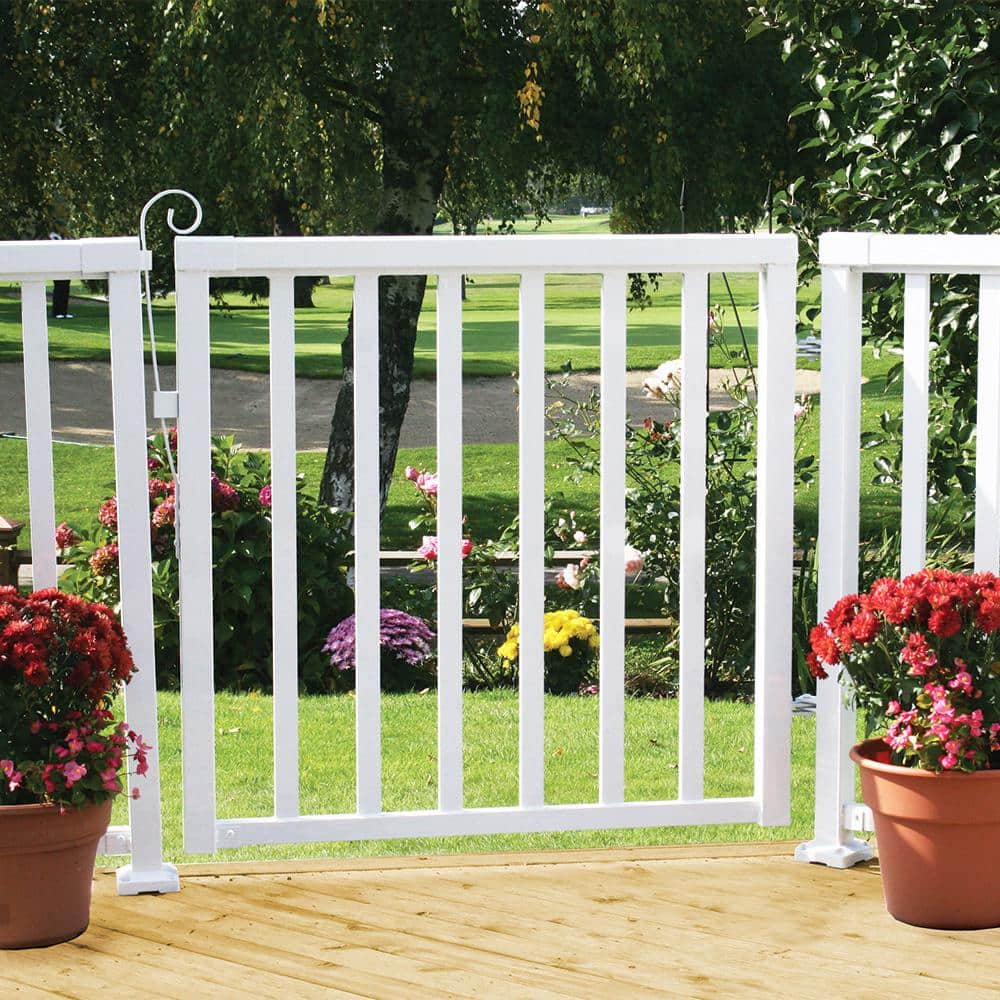 Peak Aluminum Railing 36 in. H x 40 in. W White Aluminum Deck Railing Wide Picket Gate