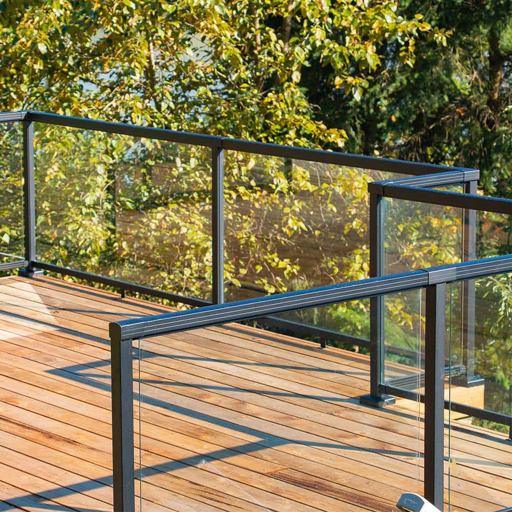 Peak Aluminum Railing 36 in. H x 66 in. W Clear Aluminum Deck Railing Tempered Glass Panel