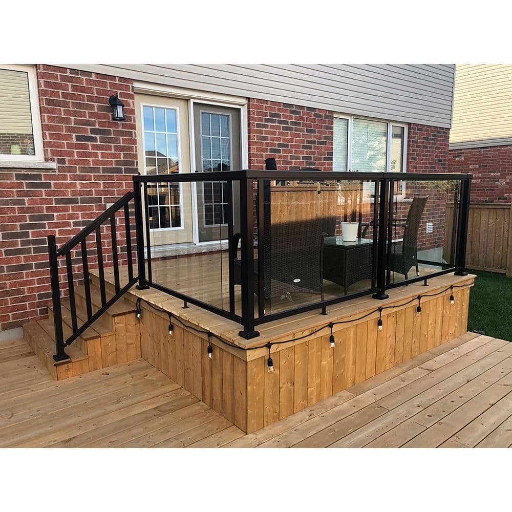 Peak Aluminum Railing 42 in. H x 42 in. W Aluminum Deck Railing Tempered Clear Glass Panel