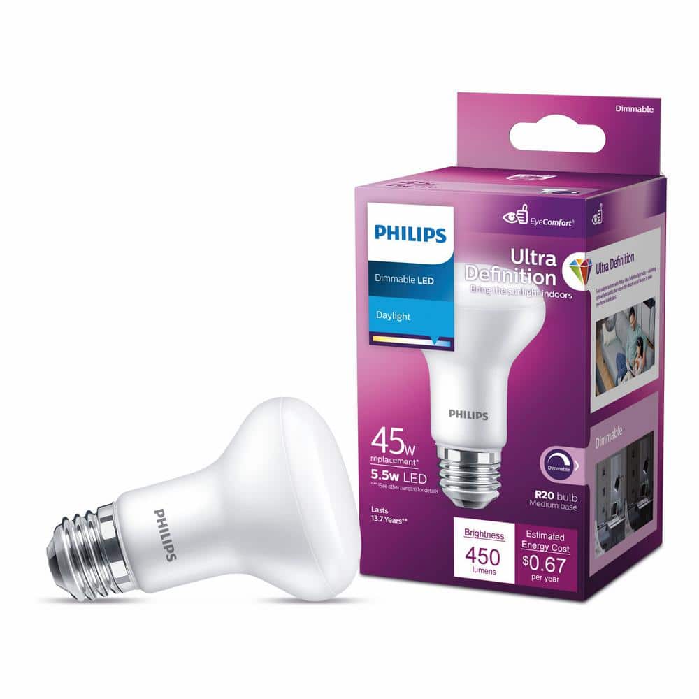 Equate Led Directional R20 Bulb Philips 45-Watt Equivalent R20 Dimmable LED Flood Light Bulb, Daylight ...