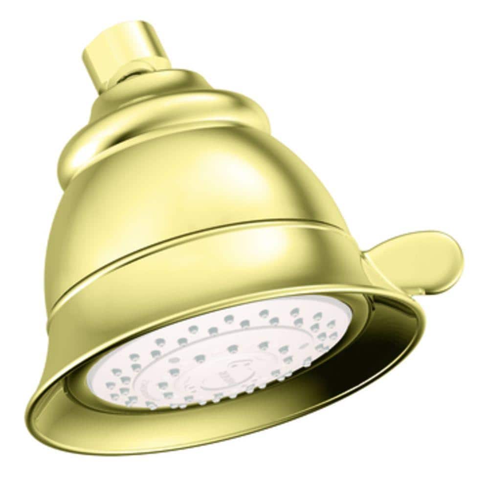 MOEN 4-Spray 5 in. Single Wall Mount Fixed Shower Head in Polished Brass