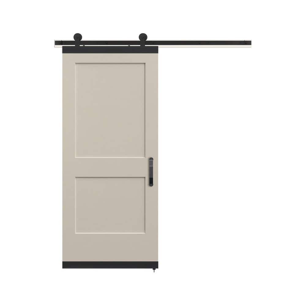 JELD-WEN 36 in. x 84 in. Monroe Primed Smooth Molded Composite MDF Barn Door with Rustic Hardware Kit