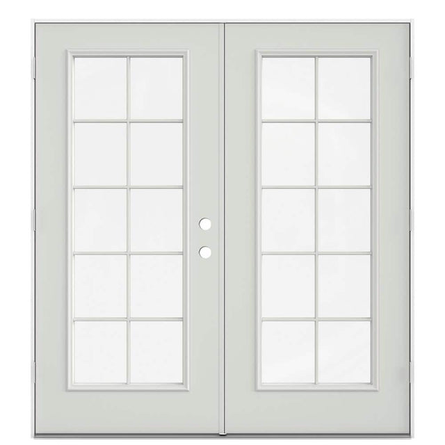 JELD-WEN 60 in. x 80 in. Right-Hand Outswing Low-E 10 Lite Primed Fiberglass Double Prehung Patio Door