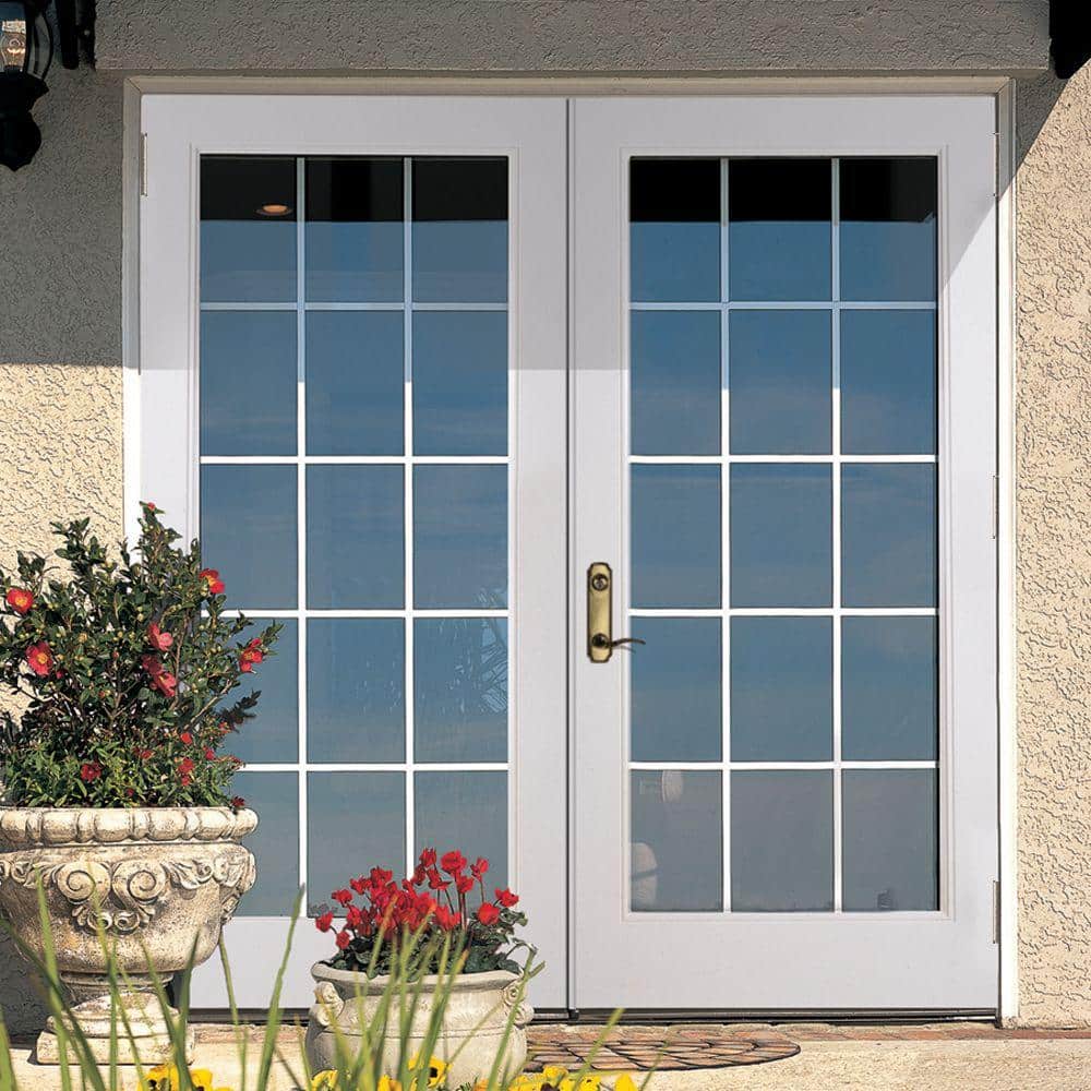 JELD-WEN 72 in. x 80 in. Right-Hand Outswing Low-E 15 Lite Primed Steel Double Prehung Patio Door
