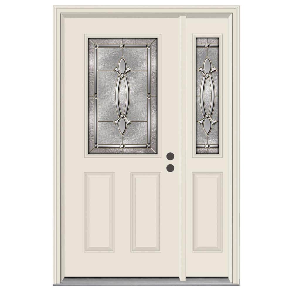 JELD-WEN 52 in. x 80 in. 1/2 Lite Blakely Primed Steel Prehung Left-Hand Inswing Front Door with Right-Hand Sidelite